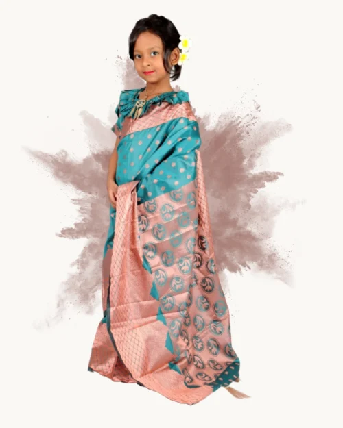 Copper Shade Katan Ready Saree for Kids 2