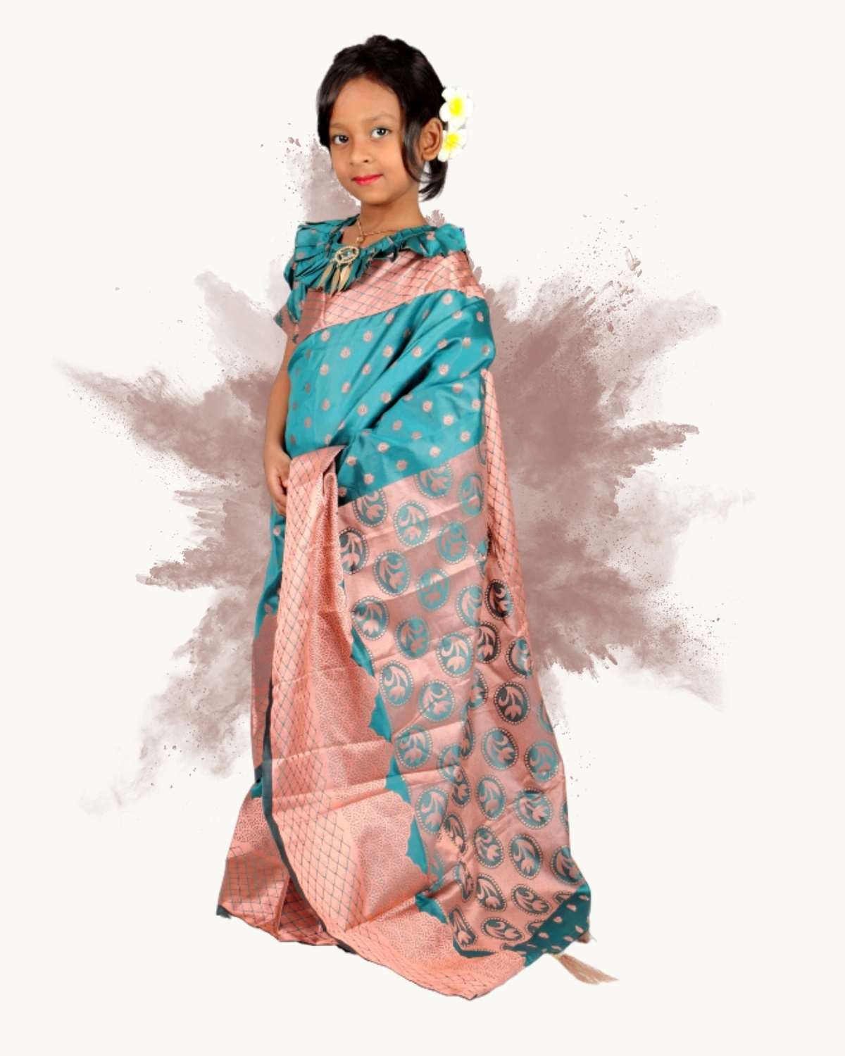 Copper Shade Katan Ready Saree for Kids 2