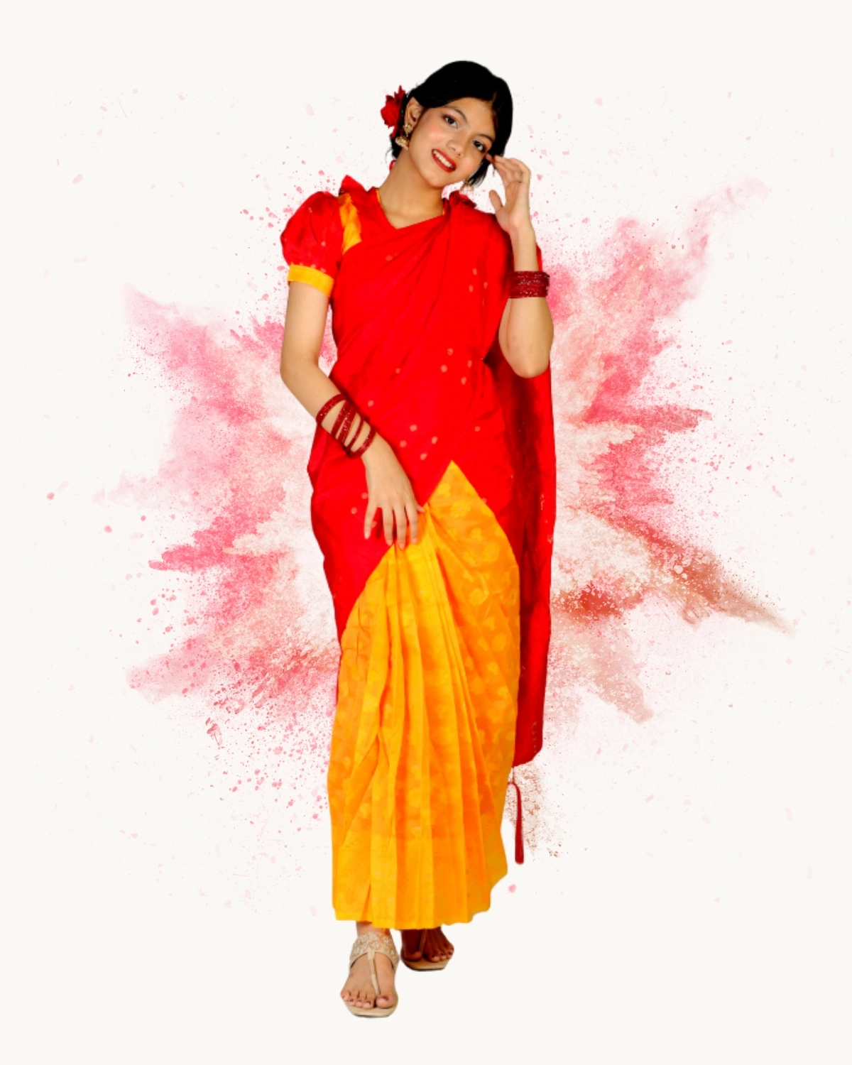 Nakhful Jamdani Contrast Ready Saree for Adults