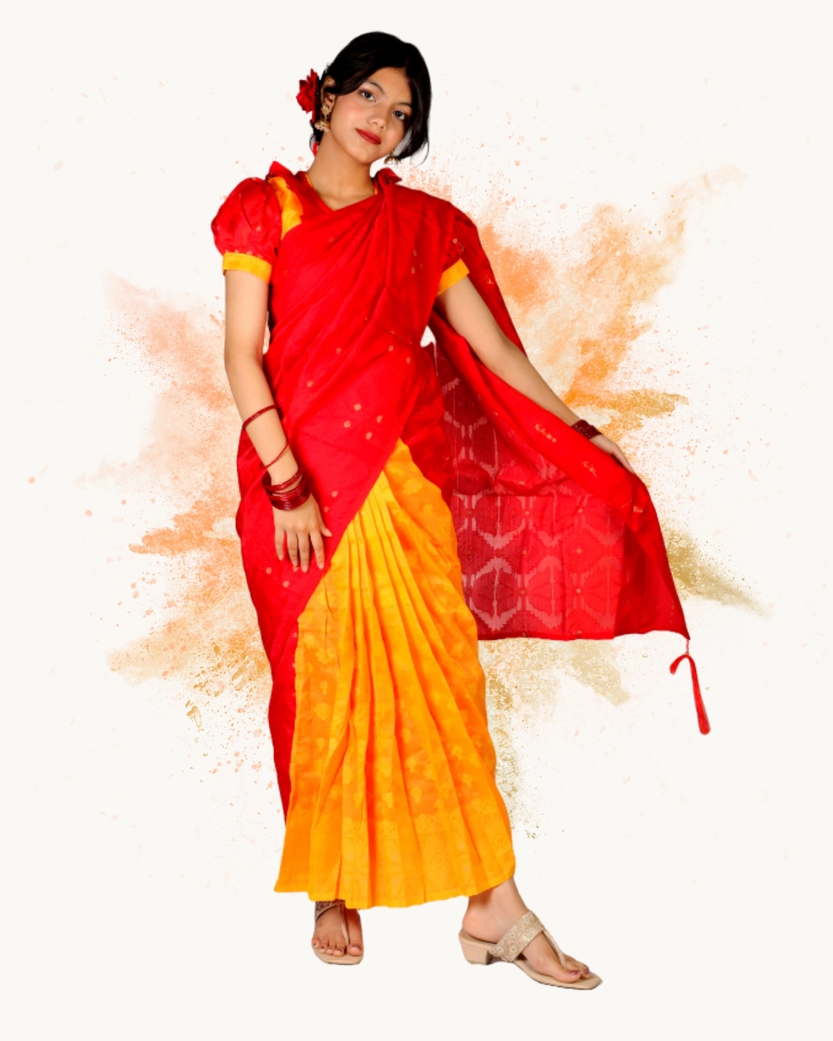 Nakhful Jamdani Contrast Ready Saree for Adults 2