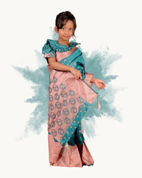 Copper Shade Katan Ready Saree for Kids