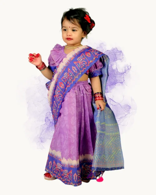 Chanderi Silk Batik Ready Saree for Kids 2
