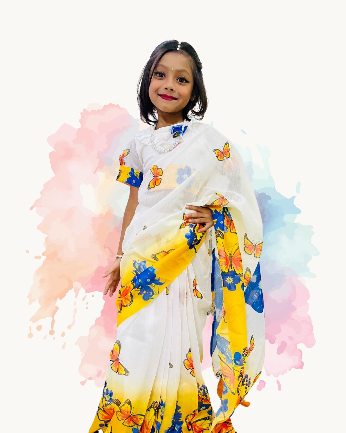 চান্দেরি সিল্ক ডিজিটাল প্রিন্ট রেডি শাড়ী (প্রজাপতি নকশা) - Image 2