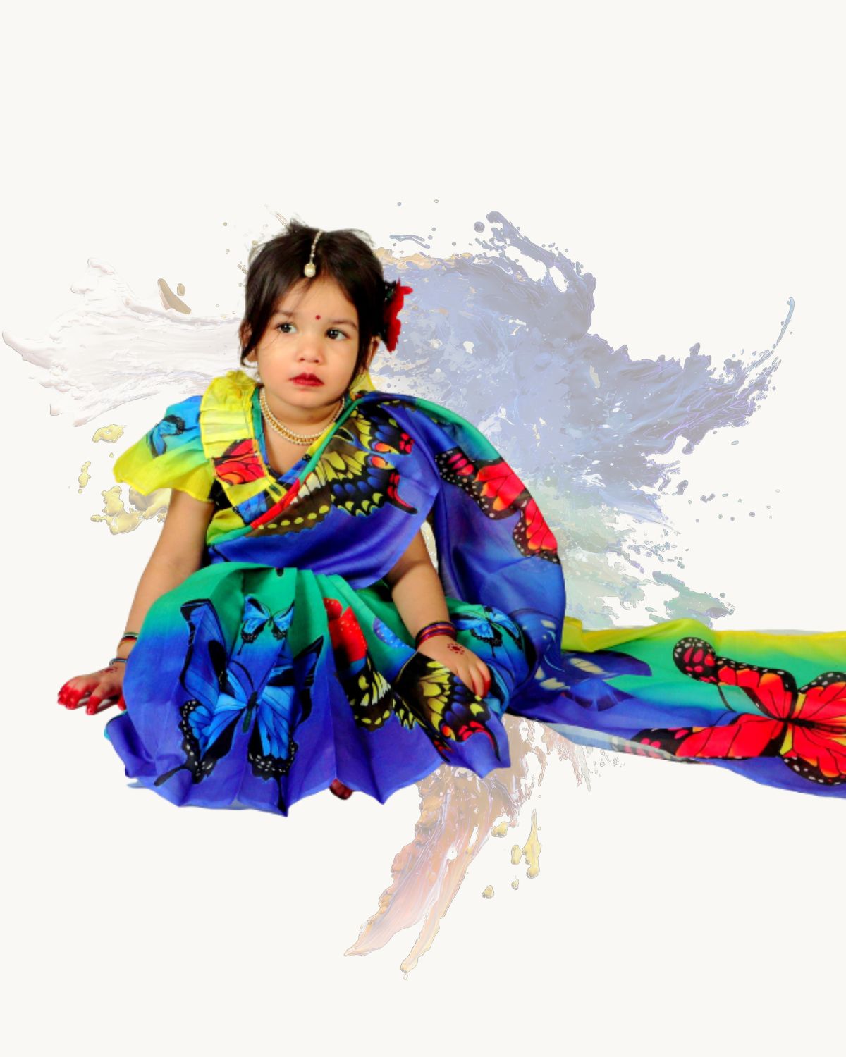 বাহারি চান্দেরি সিল্ক ডিজিটাল প্রিন্ট রেডি শাড়ী (প্রজাপতি নকশা) - Image 4